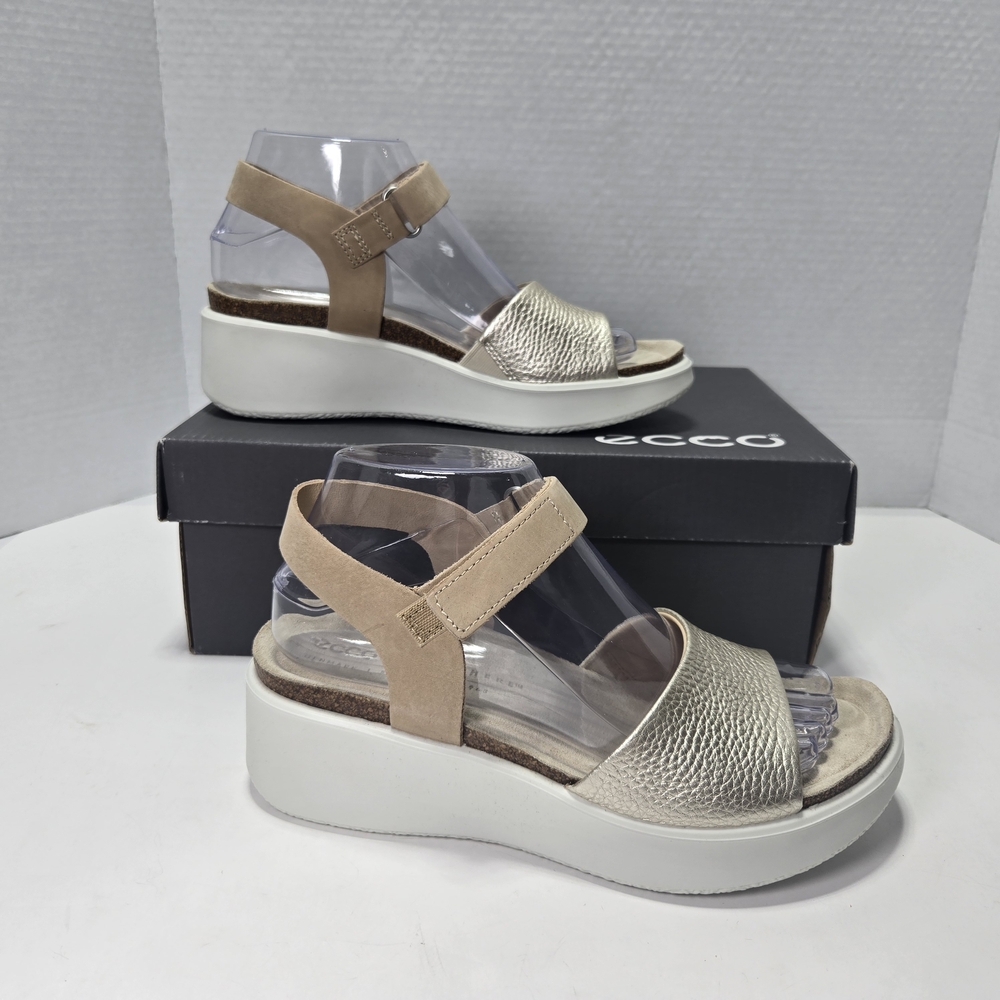 ECCO Women's Flowt Wedge Nubuck Leather Cork Sandals Size 7 - 7.5 - Picture 2 of 14
